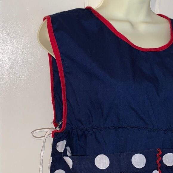 🤩Vtg navy blue smock apron with polka dot pockets - Picture 4 of 7